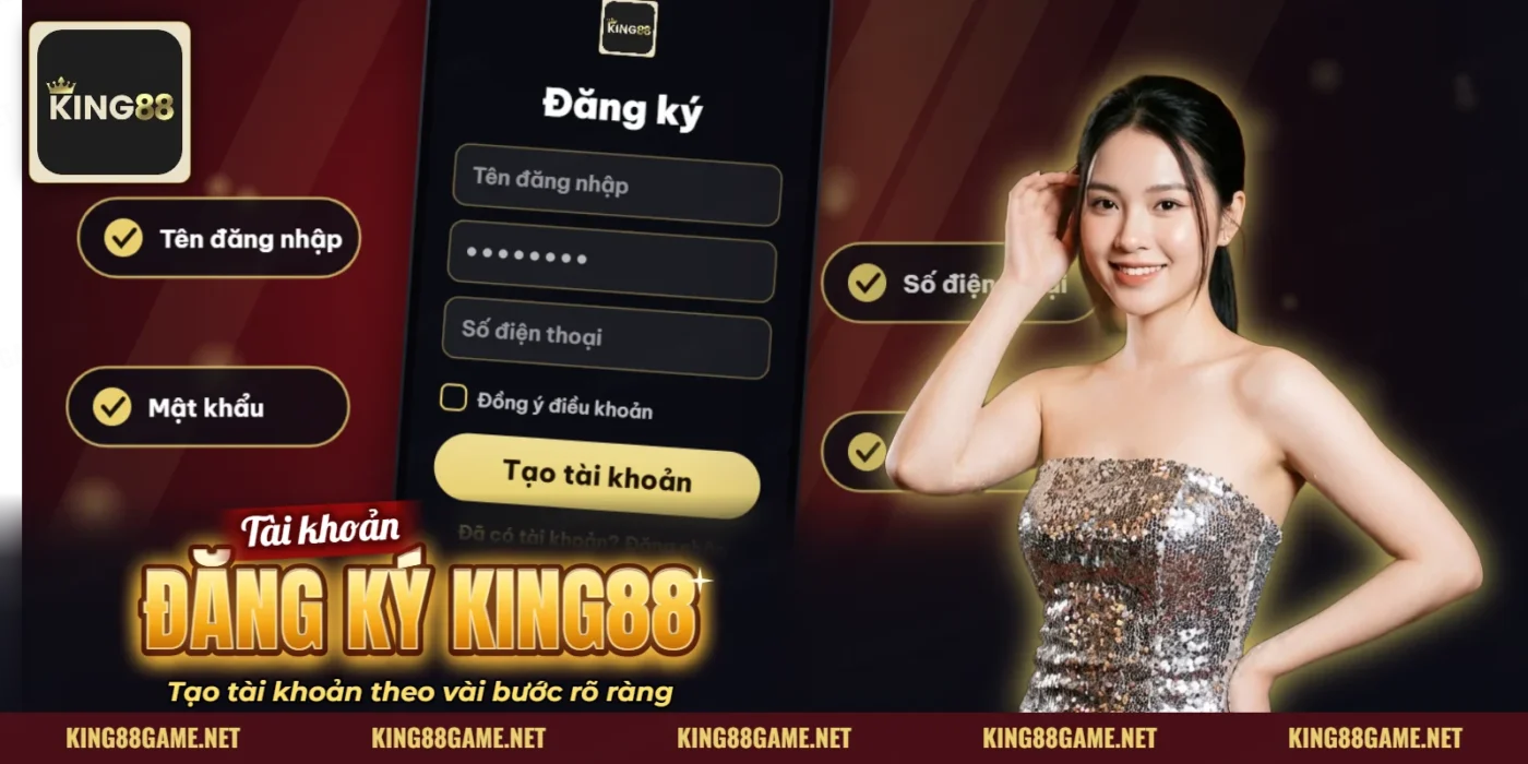 Màn hình đăng ký và đăng nhập tài khoản KING88 trên điện thoại Màn hình đăng ký và đăng nhập tài khoản KING88 trên điện thoại